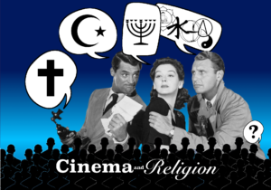 Classic movie stars on screen seeming to argue about religion.